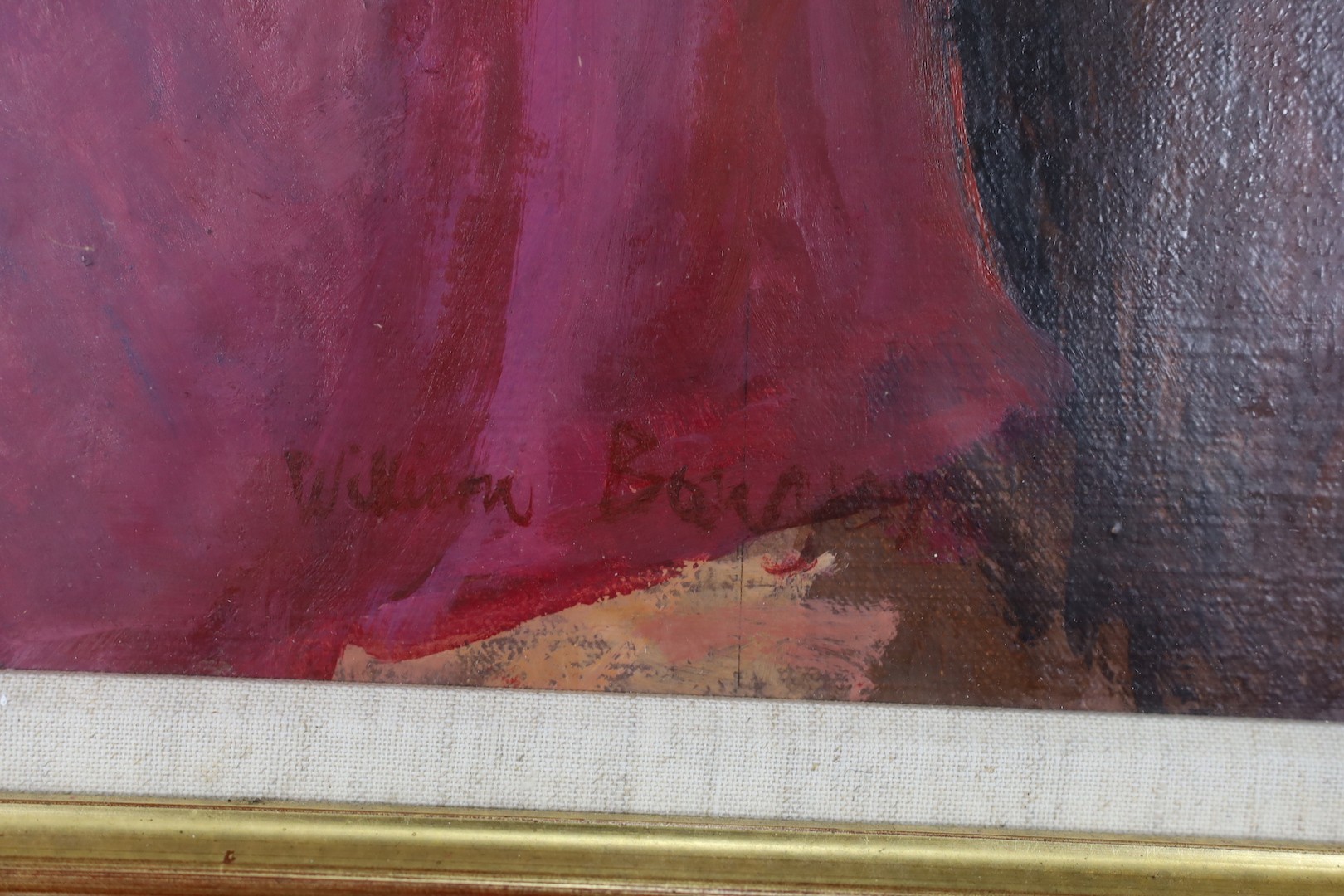 William Bowyer (1926-2015), oil on canvas, Portrait of a lady wearing a pink dress, signed, 60 x 49cm